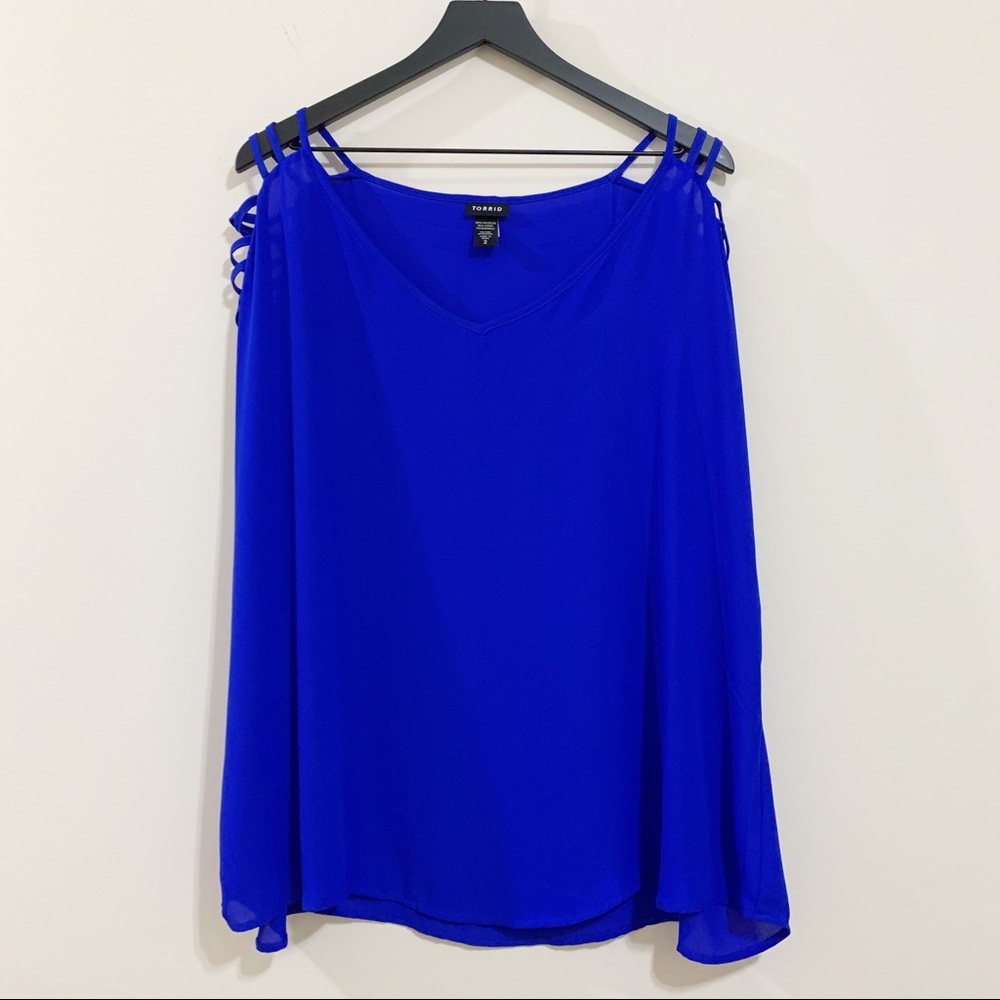 Torrid Blue Georgette Ladder Sleeve Top
